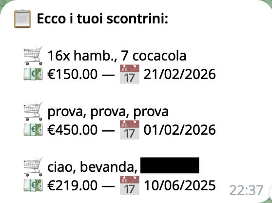 Lista scontrini utente